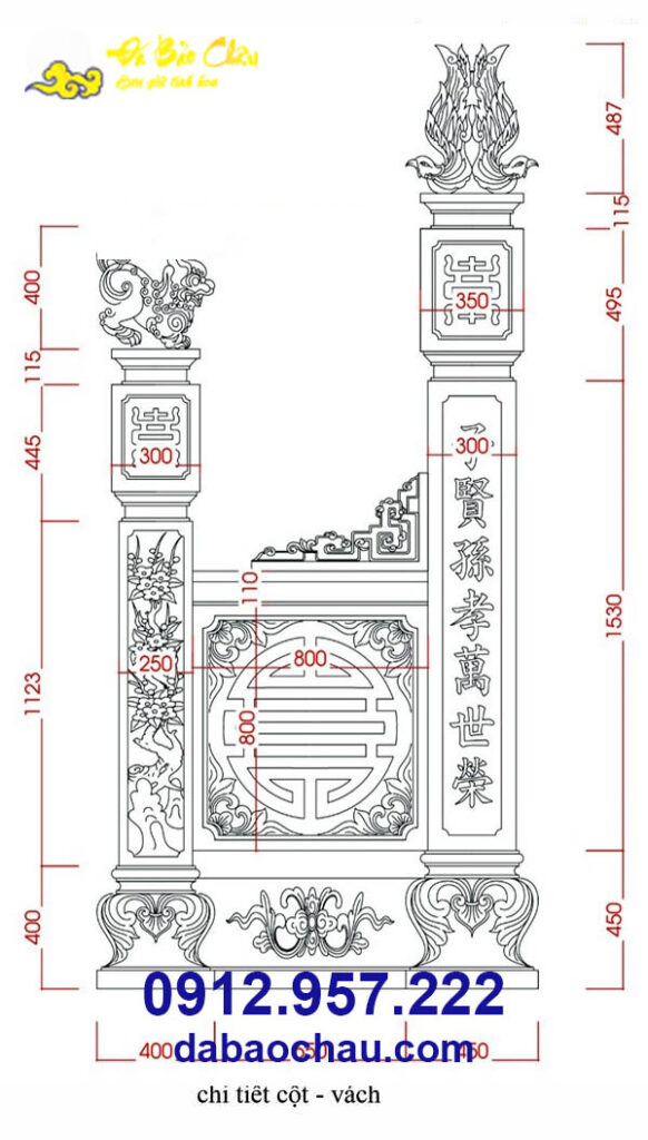 Bản vẽ 2D cột đồng trụ đá