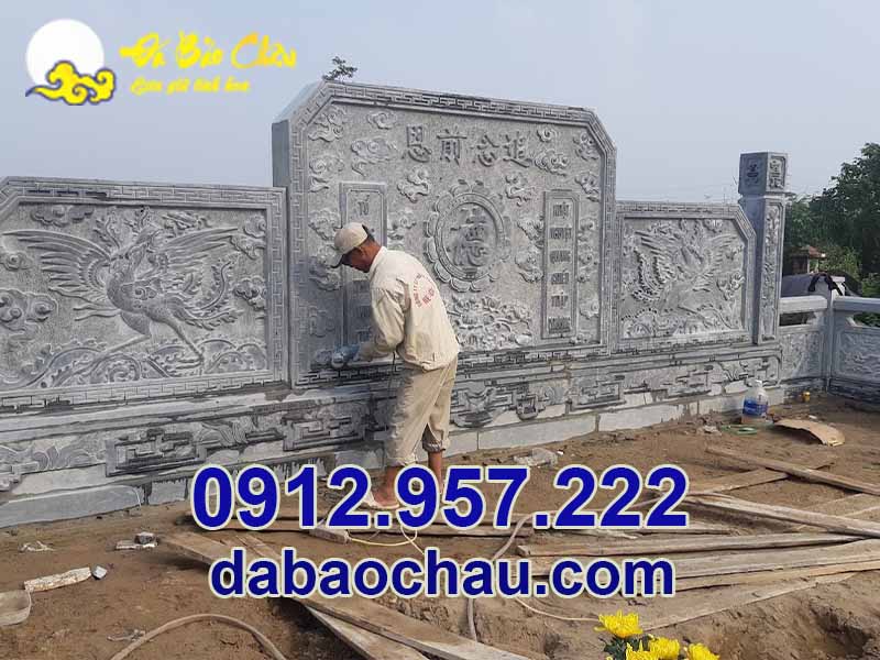 Hình ảnh họa tiết rồng phượng trên mẫu lăng thờ đá tại Hưng Yên