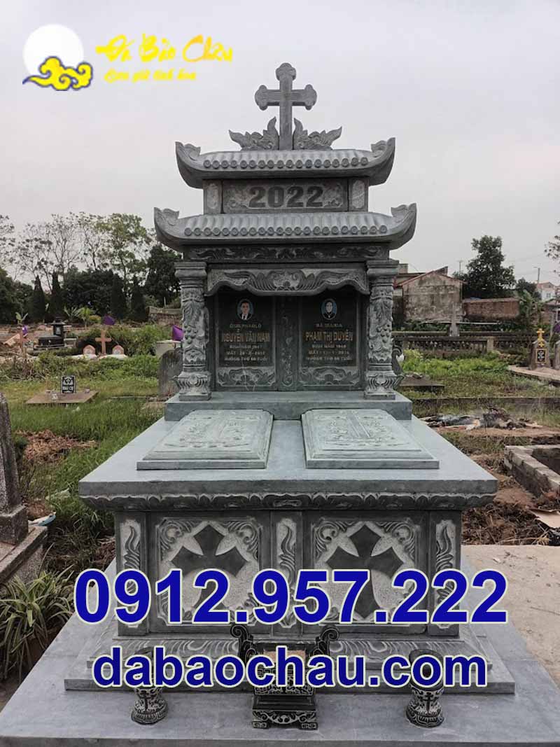 Mẫu mộ đôi đá công giáo lắp đặt trong khu lăng mộ đá đẹp tại Thái Bình