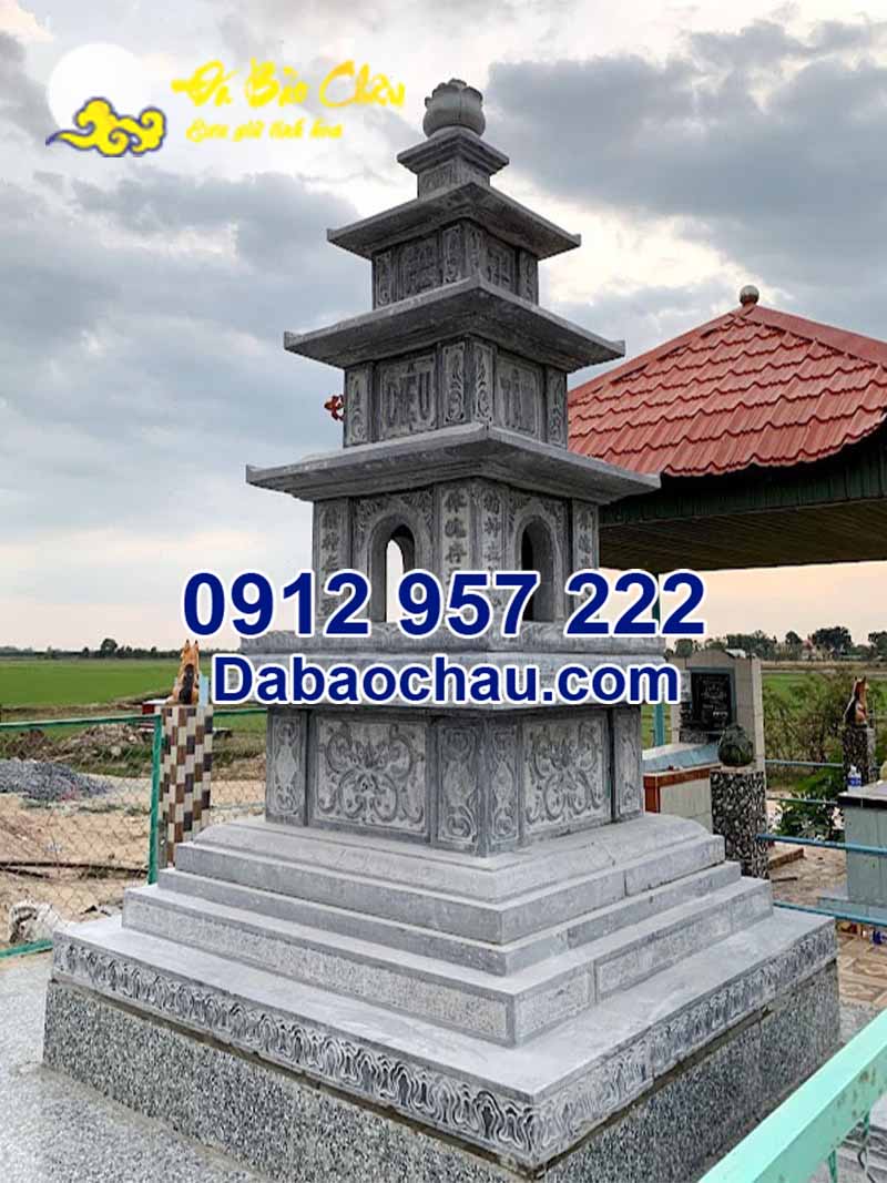 Mẫu tháp thờ cốt bằng đá Phú Yên Bình Định có họa tiết sắc sảo