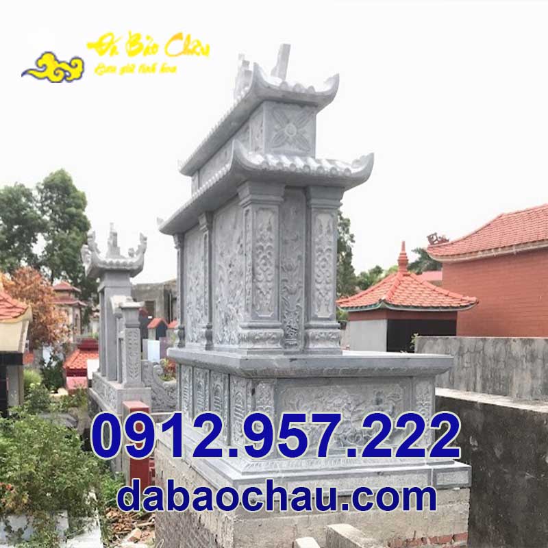 Mộ đá đôi tại Quảng Ninh sử dụng chất liệu đá xanh đen để chế tác công trình