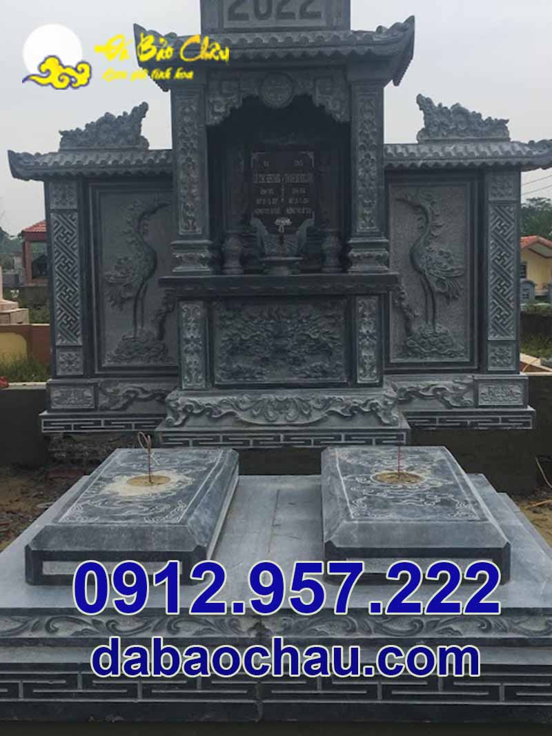 Mẫu mộ đá đôi tại Tuyên Quang Yên Bái chế tác từ đá xanh đen tự nhiên