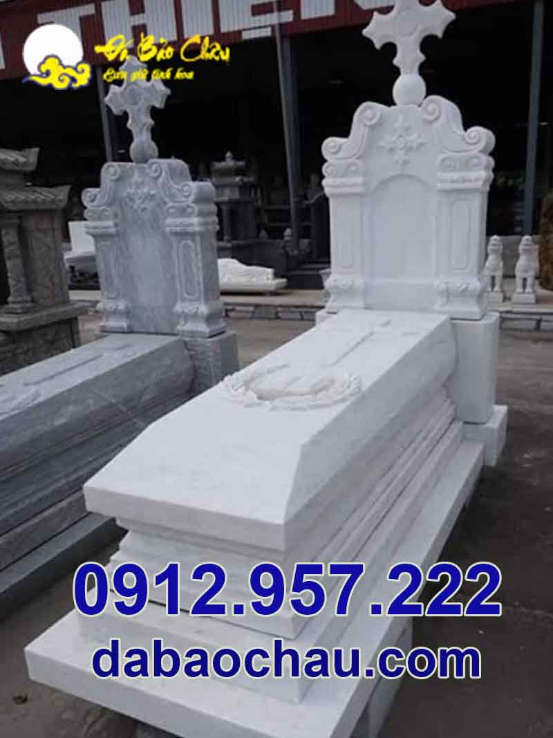 Mẫu lăng mộ đá công giáo Quảng Ninh Hưng Yên chế tác từ đá trắng