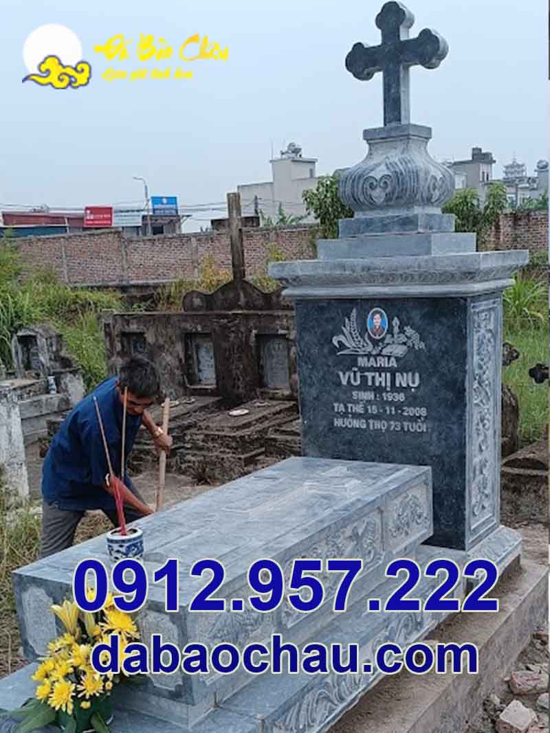 Công trình mẫu mộ công giáo bằng đá Quảng Ninh Hưng Yên chế tác bởi Bảo Châu